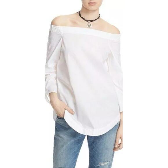 FREE PEOPLE Show Me Some Shoulder Crisp White Cotton Tunic Blouse Size XS - Picture 1 of 8